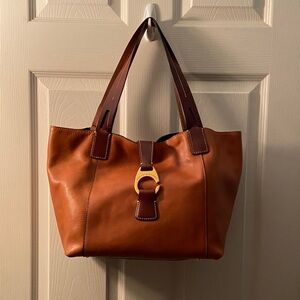 Elegant Dooney and Bourke Florentine Natural Brown Leather Tote Bag